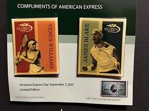 Venus Williams & James Blake Us Open Tennis American Express Metal Pins 9/3/07