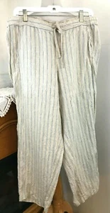 J.Jill Love Linen Pull On Pants Women"s Striped Pockets Wide Leg Drawstring L P - Picture 1 of 3