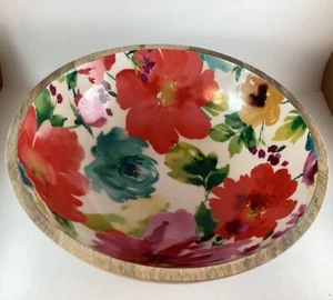 Pioneer Woman 11.5" Floral Wood Serving Salad Bowl - Picture 1 of 11
