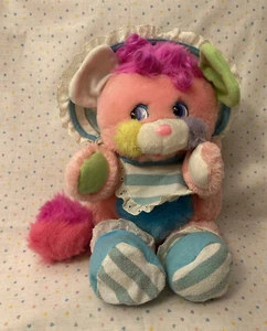 Vintage 1986 Mattel Popples Baby Cribsy Pink Stuffed Plush 12” Bib & Booties - Picture 1 of 9