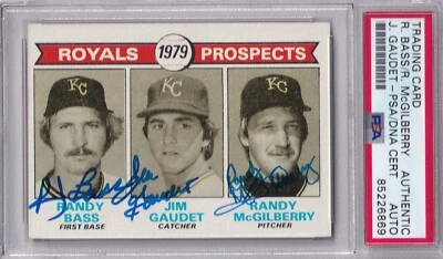 Randy Bass RC PSA/DNA 1979 Topps Royals COMBO SIGNED  J.Gaudet, R.McGilberry バース - Image 1 of 3