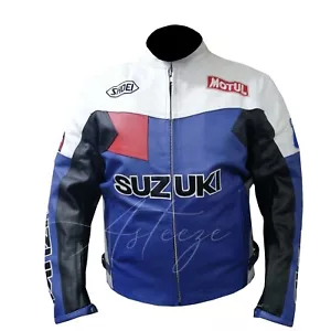 Vintage Motorcycle Armored Padded SUZUKI Classic Leather Jacket Free Shipping - Picture 1 of 4