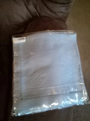 SFERRA 902 FEST. Обеденные салфетки льняные 20x20 4 новые в упаковке синие, вышитые H - Изображение 1 из 4