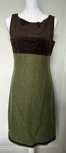 Vintage Anni Kuan Y2K c.2000 Green/Brown Ultra Suede & Tweed Dress Size 8 - Picture 1 of 4