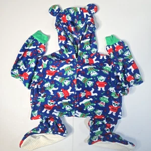 Sleep On It Girls Blue Footed One Piece Hooded Fleece Pajamas Dancing Bears LG - Picture 1 of 9