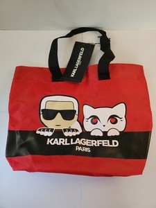 Karl Lagerfeld Paris Large Tote Shoulder Bag Red Cat Print Valentine's Nylon NWT