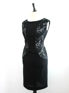 Vintage 1960s Black Dress Sequin Lace Wiggle MOD Evening Cocktail Dress 10 12 - Picture 1 of 8