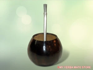 Yerba Mate Gourd Kit - Flame Burnt Artisan Gourd - Bombilla Straw -Free Shipping - Picture 1 of 12