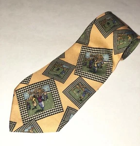 CORBATA HOMBRE NAUTICA Diseño Único Amarilla con Golfistas Antiguos - Acabada a Mano - Imagen 1 de 7