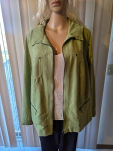 Studio Works 22W Green Faux Suede Zip Up Jacket Pockets Lined - Picture 1 of 5