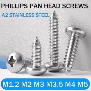 M1.2 M2 M3 M3.5 M4 M5 A2 Stainless Phillips Pan Head Self Tapping Screws Tappers - Picture 1 of 114