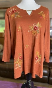 ALFRED DUNNER Pullover Womens Size 3X Embroidered Floral Bling NWOT - Picture 1 of 5