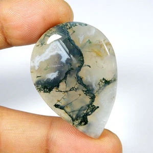 Algas verdes naturales musgo ágata piedras preciosas forma de pera cabujón suelto 60 quilates #11390 - Imagen 1 de 7