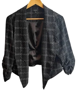 Torrid Blazer Womens 1 Black White Windowpane Plaid Open Front Draped Hem Lined - Picture 1 of 5