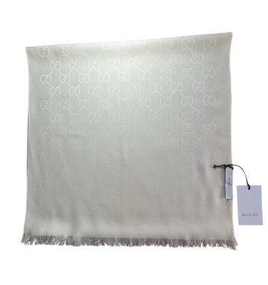 Stola Gucci Monogramma Panna GG Lana Misto Seta 180x45 cm UNISEX - Imagen 1 de 4