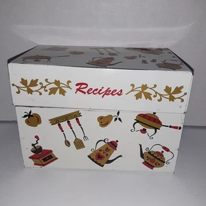 Caja de recetas de metal vintage Ohio Art Company teteras café decoración de arte popular - Imagen 1 de 9