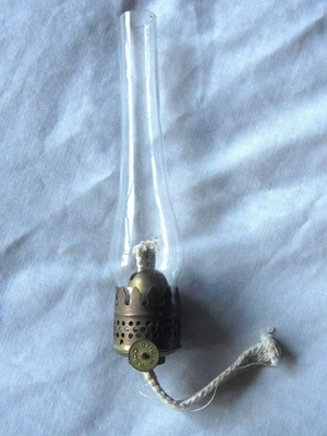 vintage ABCO Nutmeg  miniature brass kerosene oil lamp burner w/  tall chimney - Image 1 of 4