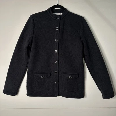 Isaac Mizrahi Live! 1X Chaqueta Manga Larga Top Abotonada Textura Onda Negra Foto 1 de 4