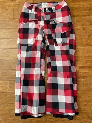 范斯女式中号红色黑色格子滑雪裤 — 第 1/4 张图片