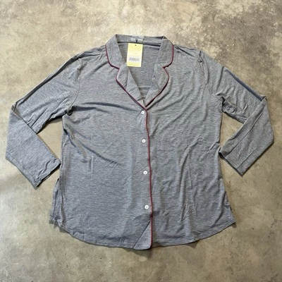 Recliner NYC Long Sleeve Pajama Shirt Womens Size Large Brushed Grey Button Up - Image 1 of 4