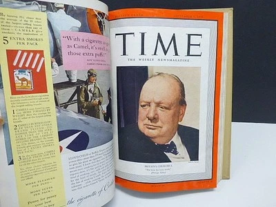 Time Magazine Leather Bound Book Aug- Sept 1939 Full Issues w Covers CHURCHILL - Image 1 of 4