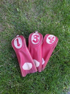 Juego de 3 fundas de cuero vintage para palos de golf rojas, blancas, doradas de Clarke - Imagen 1 de 4