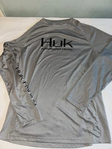 Huk Performance Fishing Shirt Mens Medium Gray Long Sleeve UPF Moisture Wicking - Picture 1 of 6