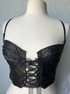 Vintage XTC Leather Black Corset Bustier Lace-Up Underwired Size Large Goth EUC - Picture 1 of 14