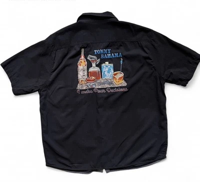 Tommy Bahama Silk Shirt 2XL Black Embroidered  “I Make Pour Decisions” Hawaiian - Image 1 of 4