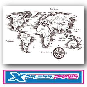Stampa poster in bianco e nero World Map Atlas Geography taglia A4 A3 ACQUISTA 2 OTTIENI 1 GRATIS - Foto 1 di 9