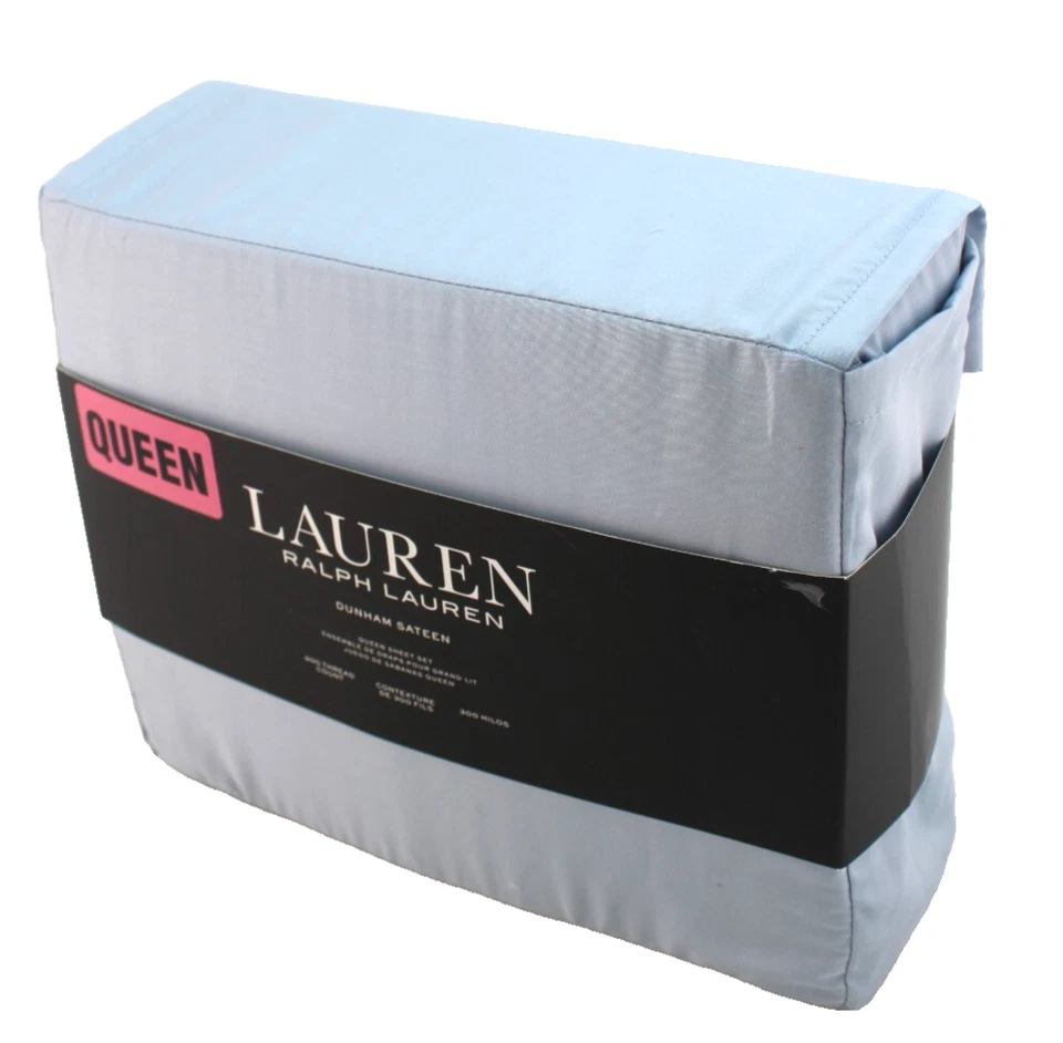 Ralph Lauren Dunham Sateen 4pc Queen Sheet Set Celestial Blue Cotton 300tc