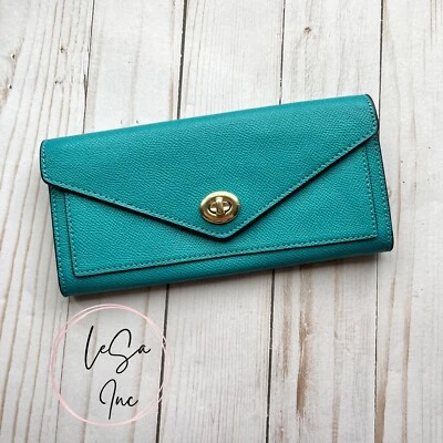 COACH Women's Crossgrain Leather Large Envelope Wallet Teal C3314 - Image 1 of 4