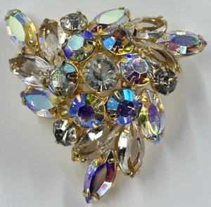 Juliana Clear, White & AB Rhinestones Goldtone Navettes Cluster Brooch A44 - Foto 1 di 6