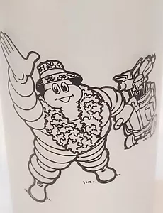 Set Of 7 Michelin Man Libbey Glasses Golfing Hawaii Frosted Satin Glass 6" Tall - Picture 1 of 11