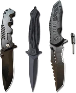3-Piece 440C Stainless Steel Blade Set, Tactical Camping Folding Knife (Type-1) - Picture 1 of 4