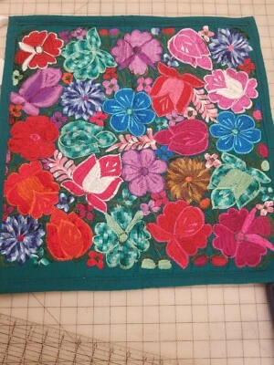 Huipil Pillow Cover Handwoven Guatemalan Textile Floral Embroidery. Ethnic. NEW - Image 1 of 2