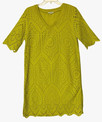 New Vanessa Zani Linen Cotton Lime Eyelet Embroidered Boho Dress Sz S - Italy - Image 1 of 4