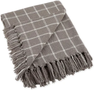 Transitional Gray Checked Plaid Woven Throw Blanket, 50" x 60 - Picture 1 of 12
