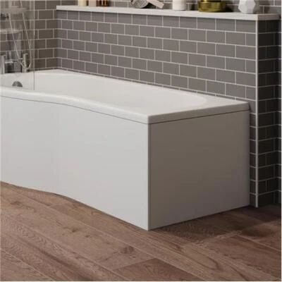 CERAMICA White Gloss Shower Bath Panel 700mm - P Shaped End Acrylic Bathroom