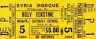 Billy Eckstine 1966 Unused Syria Mosque / Pittsburgh Concert Ticket / Ex 2 Nmt