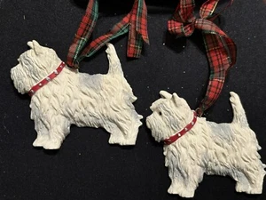 Dandy Dogs Blanco Yorkie Adornos Conjunto De 2 Adornos De Navidad Coleccionistas Figura - Imagen 1 de 6