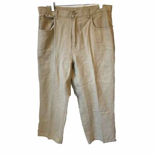 Billblass Jeans Linen Blend Crop Casual Pants Women 12 Beige Pockets