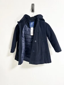 Jacadi Paris Girls Wool Blend Hooded Coat Button Up Quilted Lined Navy Size 6A - Picture 1 of 5
