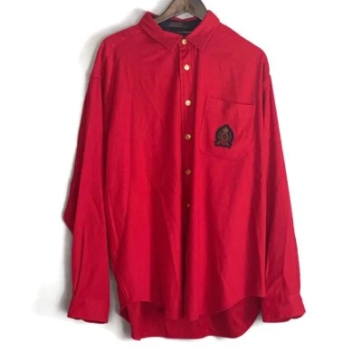 Camisa De Colección Tommy Hilfiger Para Hombres Roja Lana Cachemira Talla XL Botones Dorados Cresta Foto 1 de 4