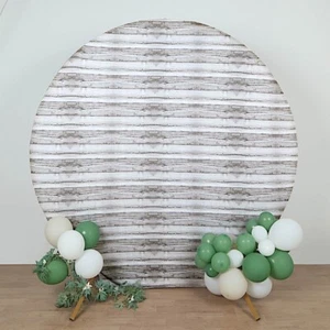 7.5 ft Rustic White Fitted Spandex Round Backdrop STAND COVER Wood Design Party - Picture 1 of 9