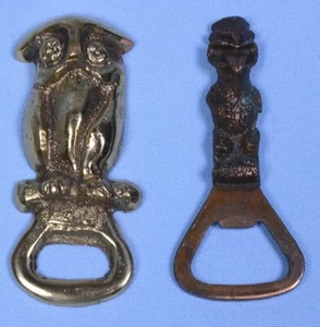 Lot of (2) Vintage Brass Bottle Openers OWL "Hell" on Front & TIKI 3.5"H - Picture 1 of 2