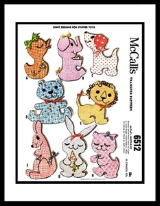 McCall's 6512 Fabric Sewing Pattern 8 Stuffed Animals Elephant Lion Kangaroo Dog - Picture 1 of 4
