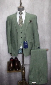 Traje formal Studio Ferera verde y tostado texturizado ajuste moderno 3 piezas para hombre - Imagen 1 de 6