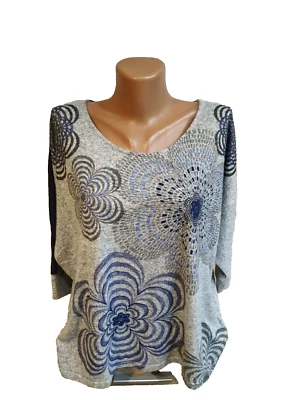 Desigual Mujer Jersey Claro Talla L Gris Azul Color Floral Foto 1 de 4