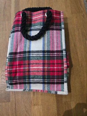 Bolso de lona rojo negro blanco franela 4 botellas de vino mango de cordón negro Foto 1 de 2